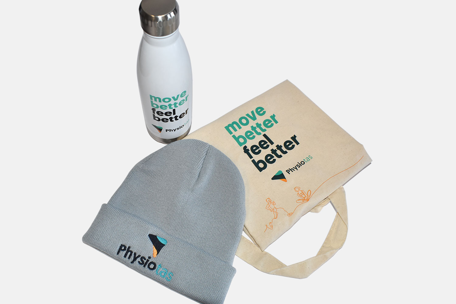 Physio Tas Beanies, Drink Bottles & Calico Tote Bags